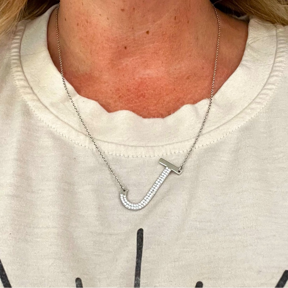 Diamonique Pave J initial necklace
